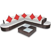 Set muebles de jardín 8 piezas y cojines ratán sintético marrón