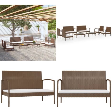 Set muebles de jardín 8 piezas y cojines ratán sintético marrón - Sofás de jardín - Sillones de jardín