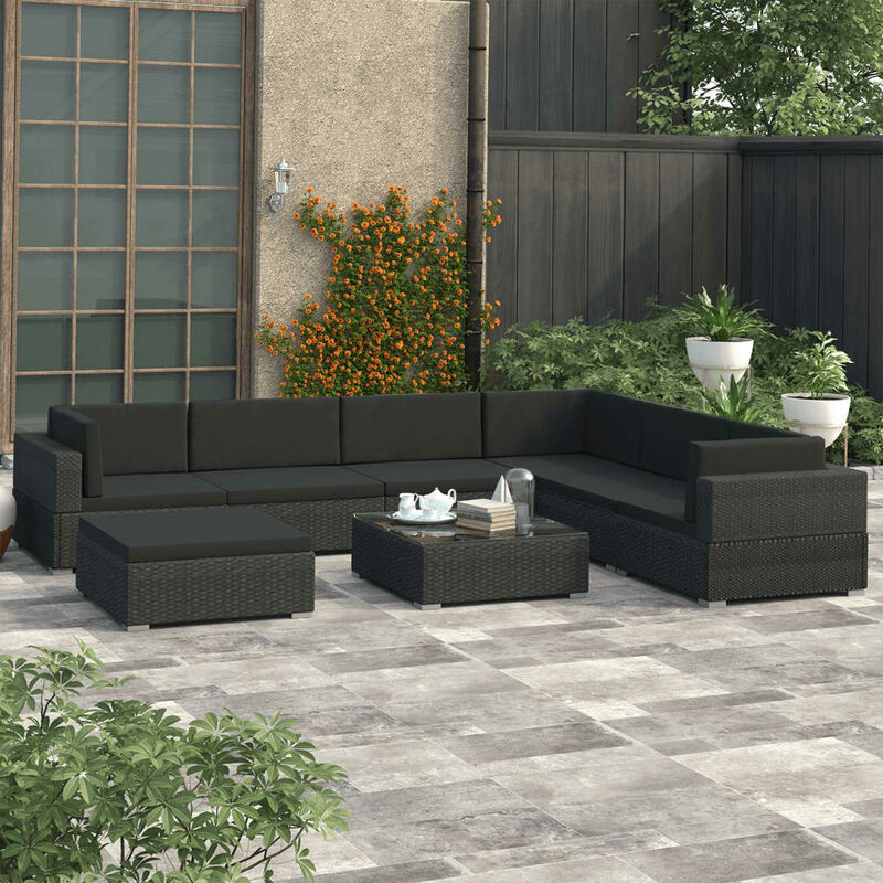 

Set muebles de jardin 8 piezas y cojines ratan sintetico negro