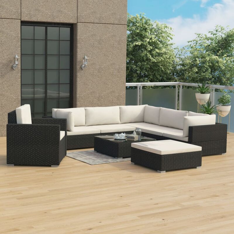 

Set muebles de jardin 8 piezas y cojines ratan sintetico negro