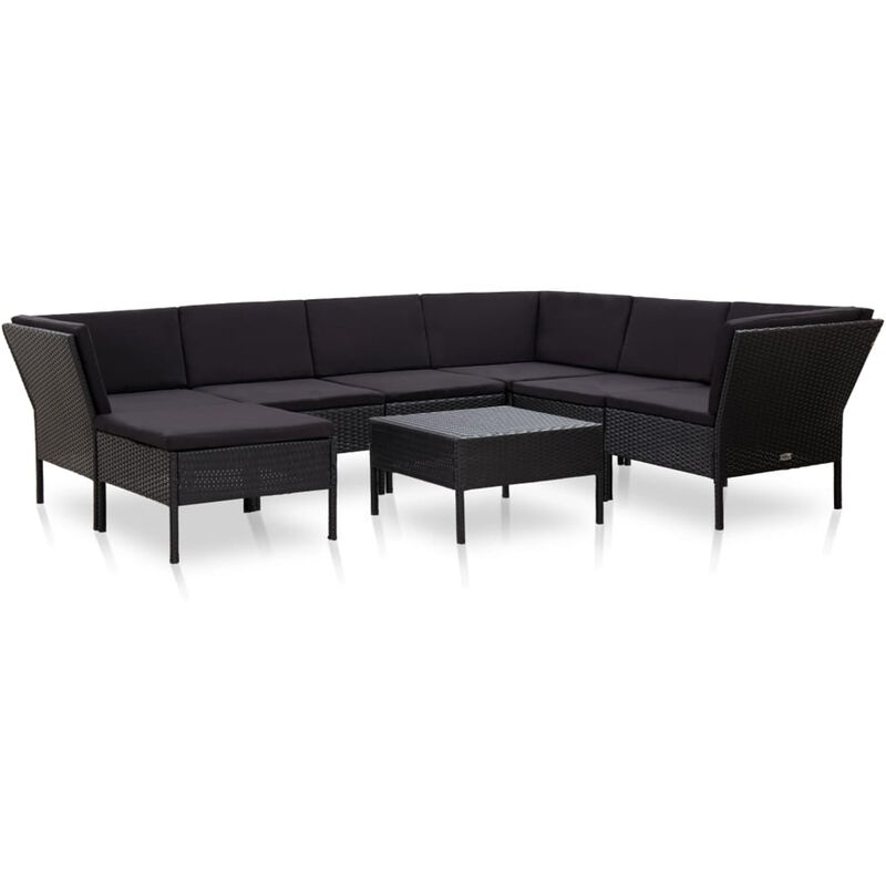 

Happyshopping - Set muebles de jardin 8 piezas y cojines ratan sintetico negro