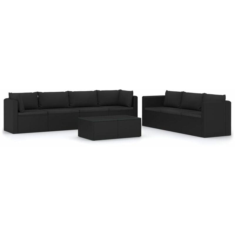 

Set muebles de jardín 8 piezas y cojines ratán sintético negro