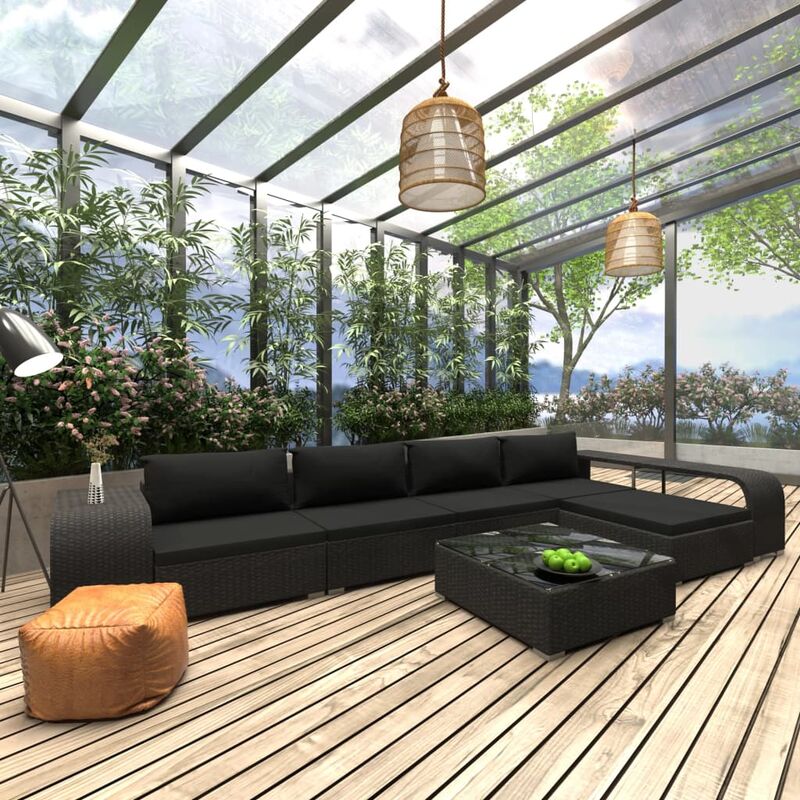 

Set muebles de jardín 8 piezas y cojines ratán sintético negro
