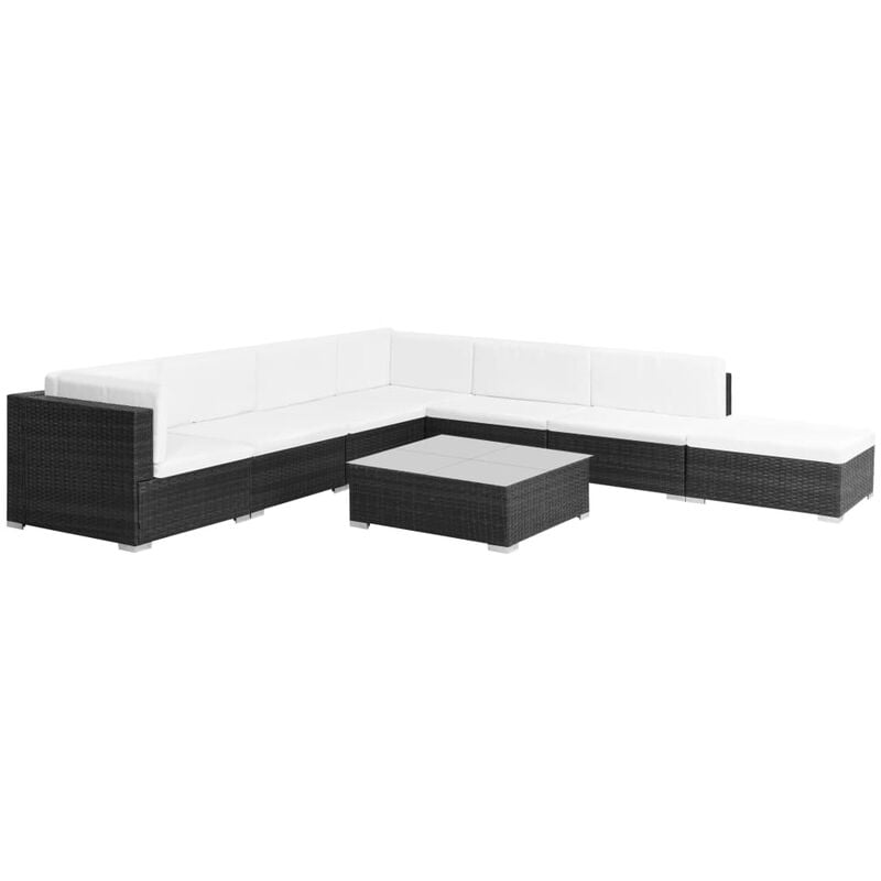 

Set muebles de jardín 8 piezas y cojines ratán sintético negro