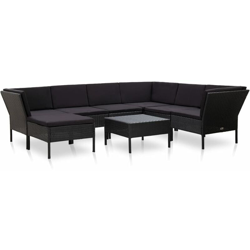 

Set muebles de jardín 8 piezas y cojines ratán sintético negro