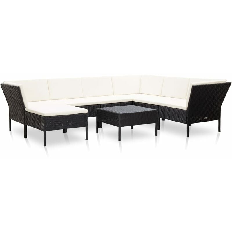 

Set muebles de jardín 8 piezas y cojines ratán sintético negro