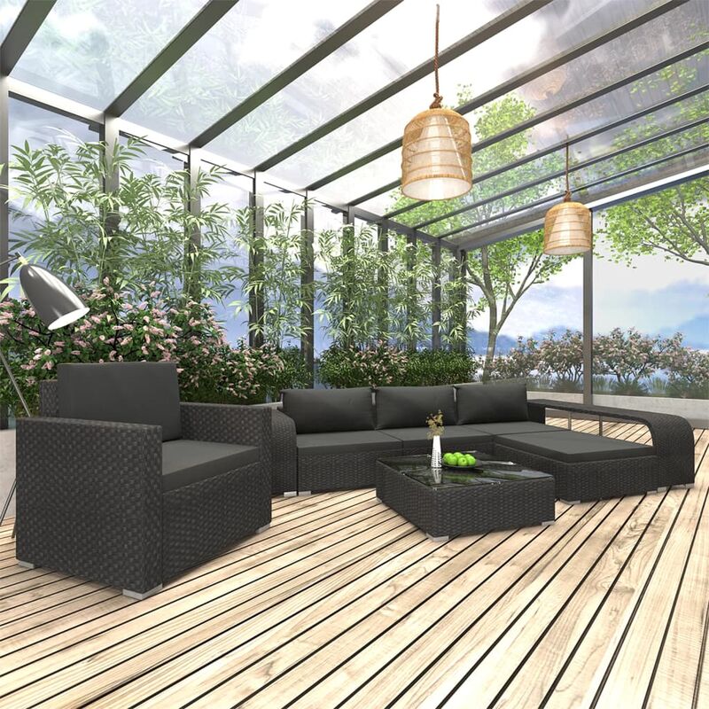 

Set muebles de jardín 8 piezas y cojines ratán sintético negro