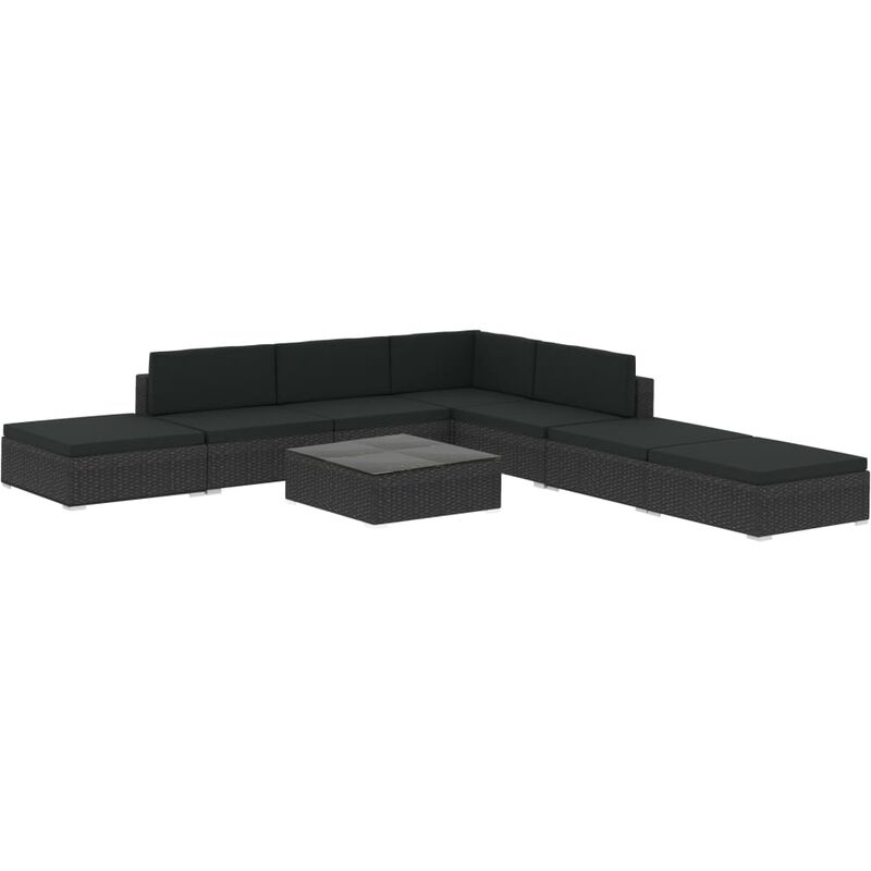 

vidaXL Set muebles de jardín 8 piezas y cojines ratán sintético negro - Negro