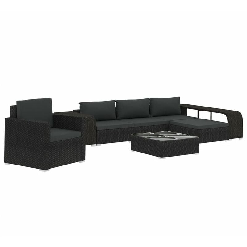 

Set muebles de jardín 8 piezas y cojines ratán sintético negro - Negro - Vidaxl