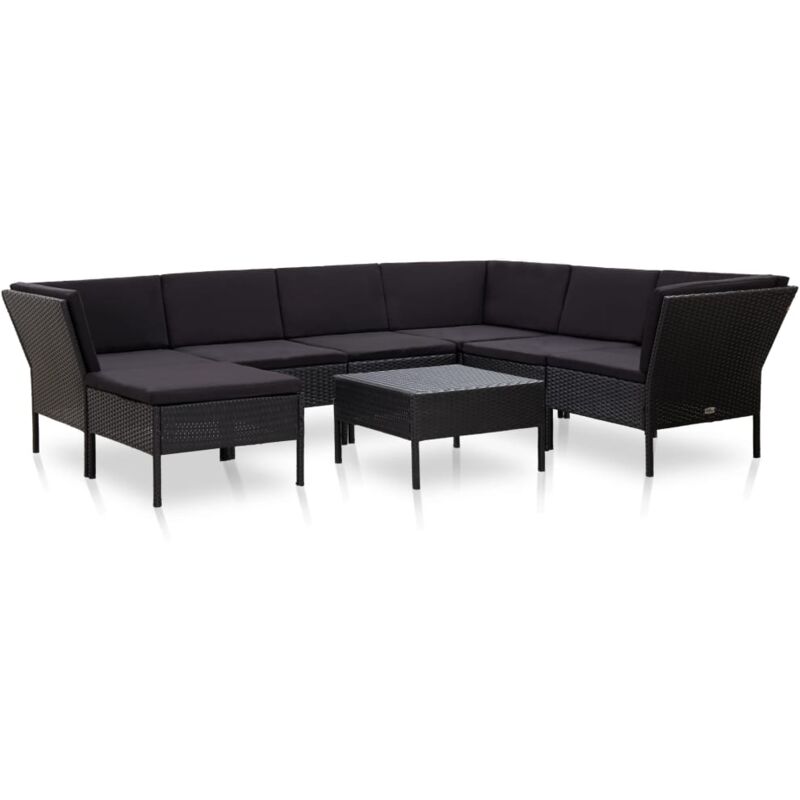 

vidaXL Set muebles de jardín 8 piezas y cojines ratán sintético negro - Negro
