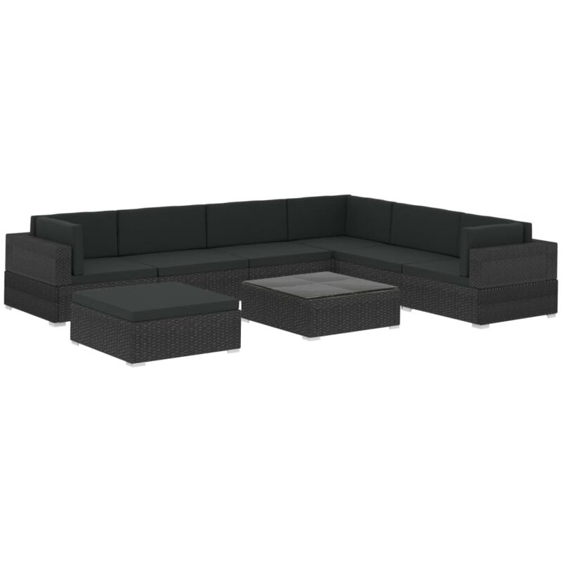

Set muebles de jardín 8 piezas y cojines ratán sintético negro - Negro - Vidaxl