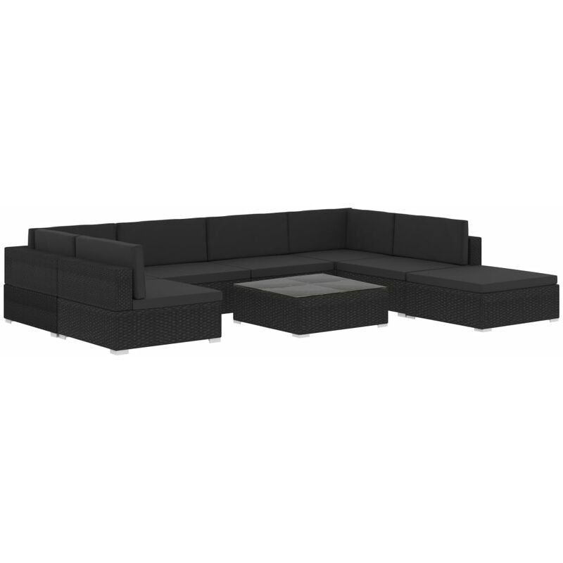 

Set muebles de jardín 8 piezas y cojines ratán sintético negro - Negro - Vidaxl