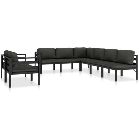 Set muebles de jardín 8 pzas y cojines aluminio gris antracita vidaXL