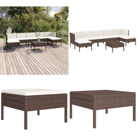 Set muebles de jardín 8 pzas y cojines ratán sintético marrón - Salón de jardín - Tumbonas