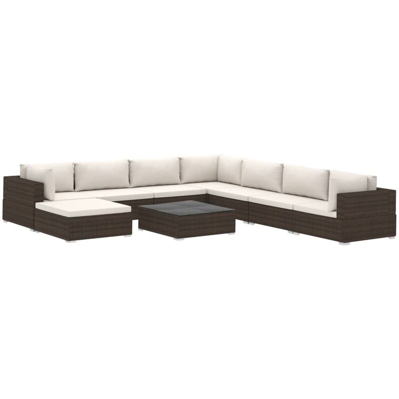 

Set muebles de jardin 9 piezas y cojines ratan sintetico marron