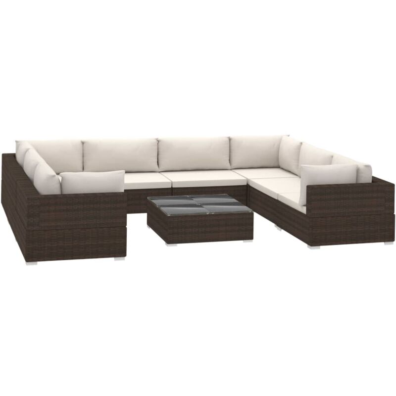 

Set muebles de jardín 9 piezas y cojines ratán sintético marrón - Marrón - Vidaxl