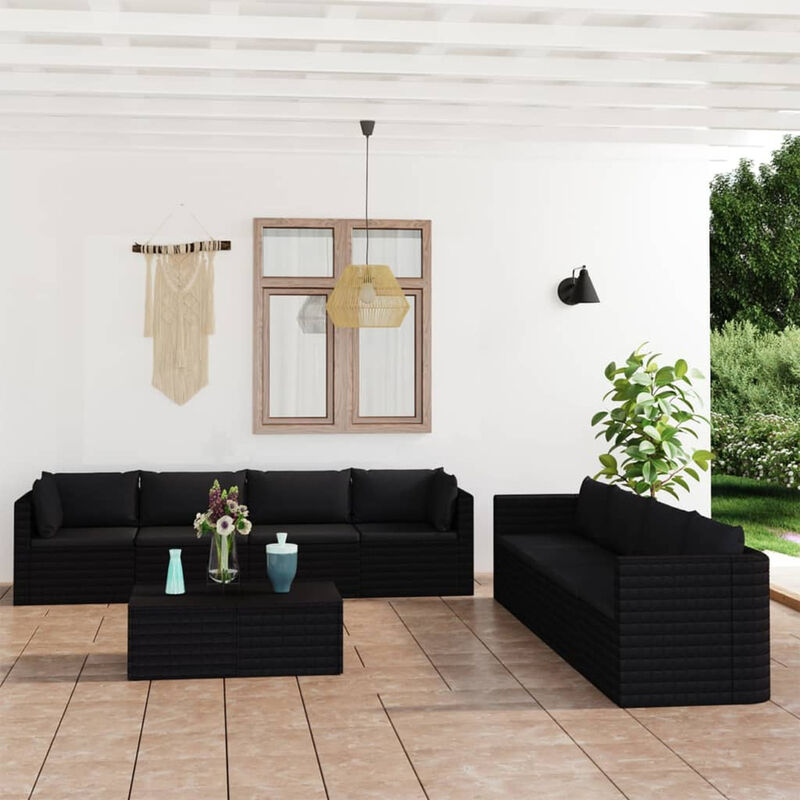 

Happyshopping - Set muebles de jardin 9 piezas y cojines ratan sintetico negro