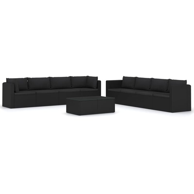 

Set muebles de jardín 9 piezas y cojines ratán sintético negro