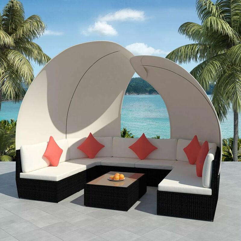 

Set muebles de jardín 9 pzas con toldos ratán sintético negro