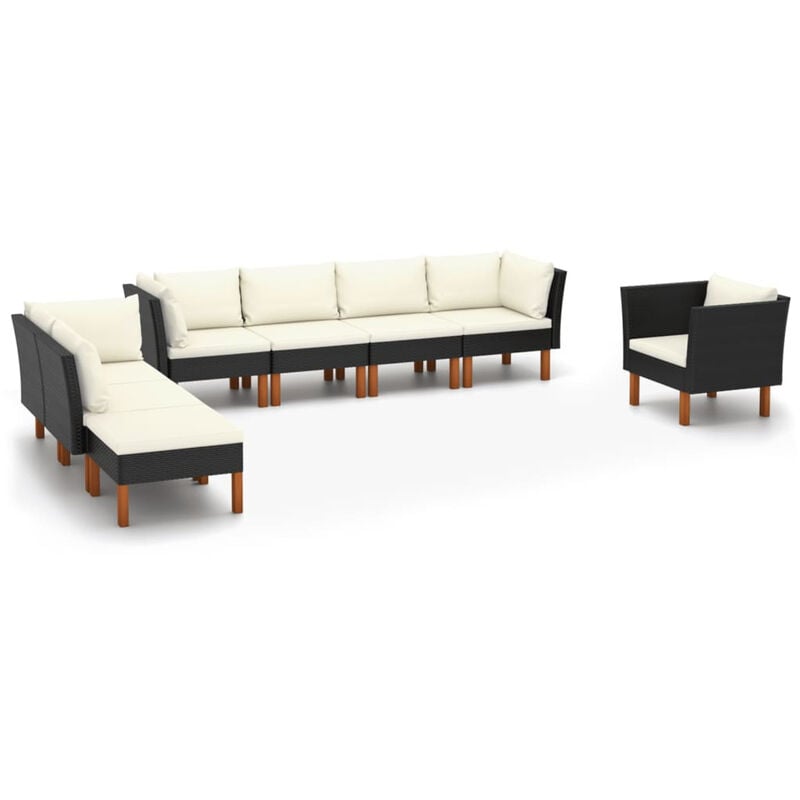 

Happyshopping - Set muebles de jardin 9 pzas ratan sintetico eucalipto negro