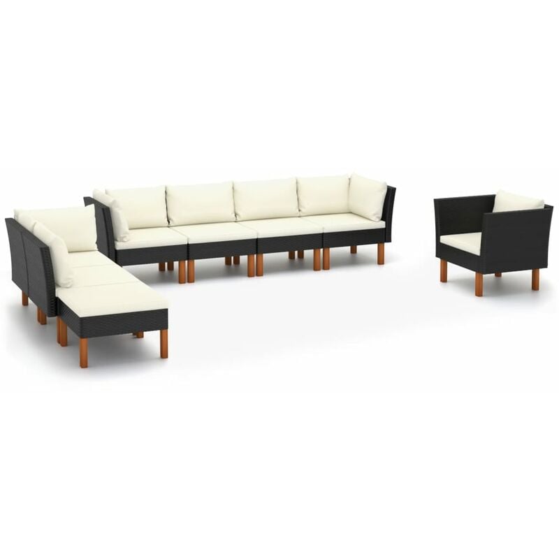 

Set muebles de jardín 9 pzas ratán sintético eucalipto negro