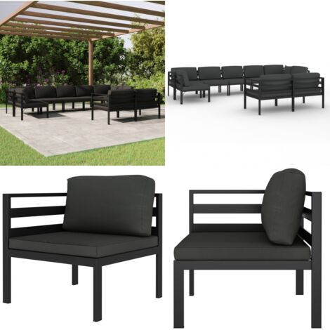 Set muebles de jardín 9 pzas y cojines aluminio gris antracita - Muebles aluminio - Cojines para jardín