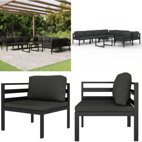 Set muebles de jardín 9 pzas y cojines aluminio gris antracita - Muebles aluminio - Muebles de exterior