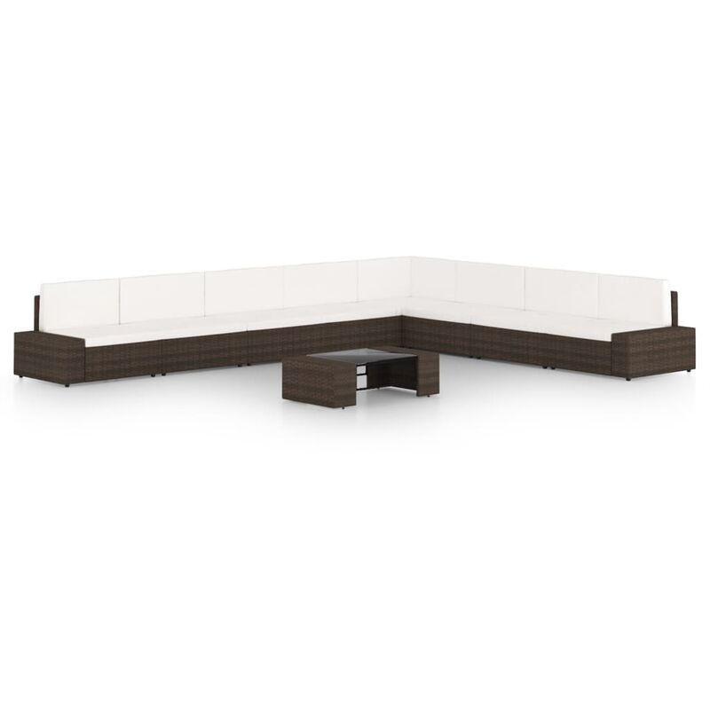 

Set muebles de jardín 9 pzas y cojines ratán sintético marrón