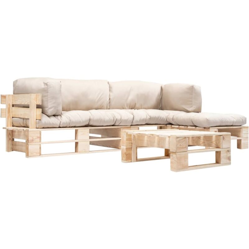 

vidaXL Set muebles de jardín de palés 4 pzas cojines arena madera - Beige