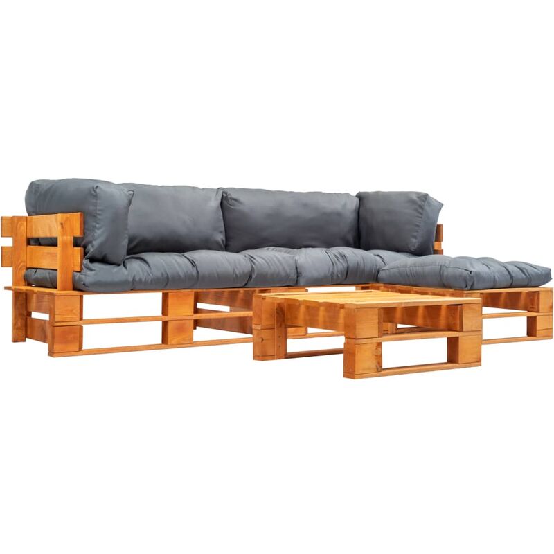 

Set muebles de jardin de pales 4 pzas cojines grises madera