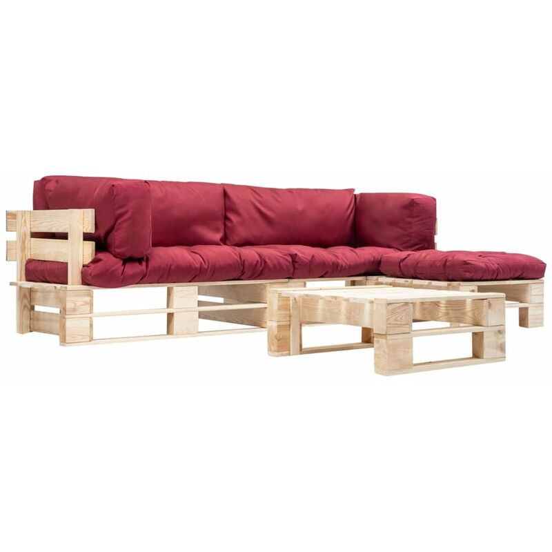 

Happyshopping - Set muebles de jardin de pales 4 pzas cojines rojos madera