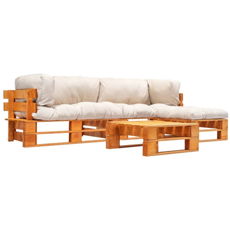 

Set muebles de jardin de pal¨¦s 4 pzas cojines arena madera