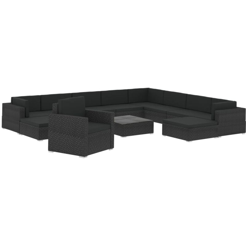 

Set muebles de jardín y cojines 12 pzas ratán sintético negro - Negro - Vidaxl