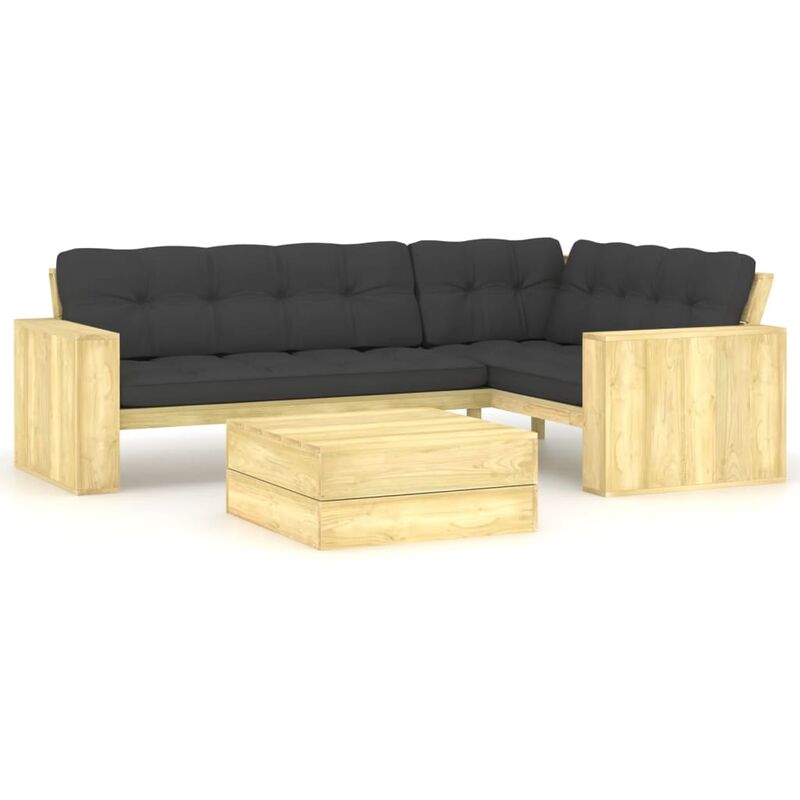 

Set muebles de jardín y cojines 2 pzas madera pino impregnada