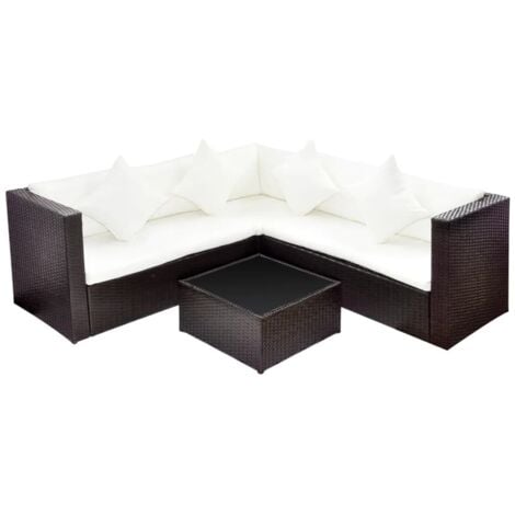 Set muebles de jardín y cojines 4 piezas ratán sintético marrón vidaXL