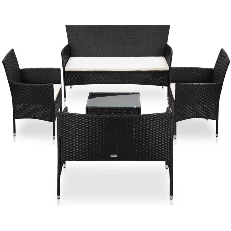 

Set muebles de jardín y cojines 5 piezas ratán sintético negro