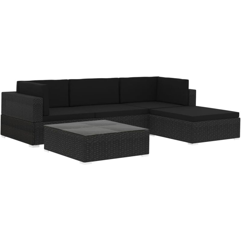 

vidaXL Set muebles de jardín y cojines 5 piezas ratán sintético negro - Negro