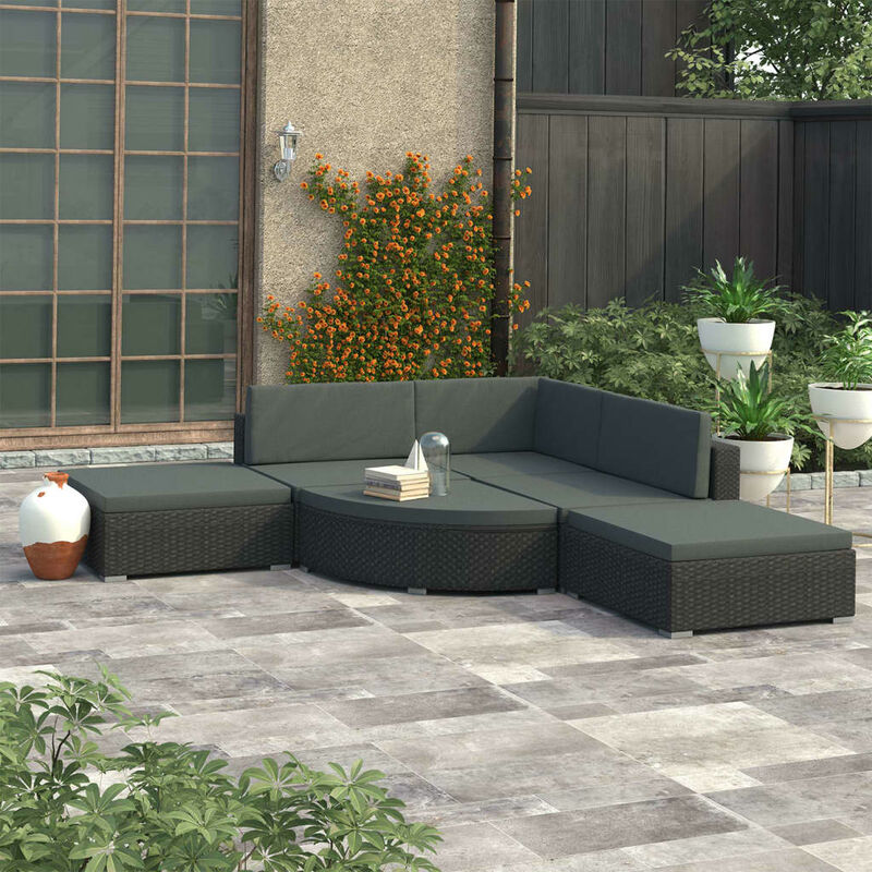 

Set muebles de jardin y cojines 6 piezas ratan sintetico negro