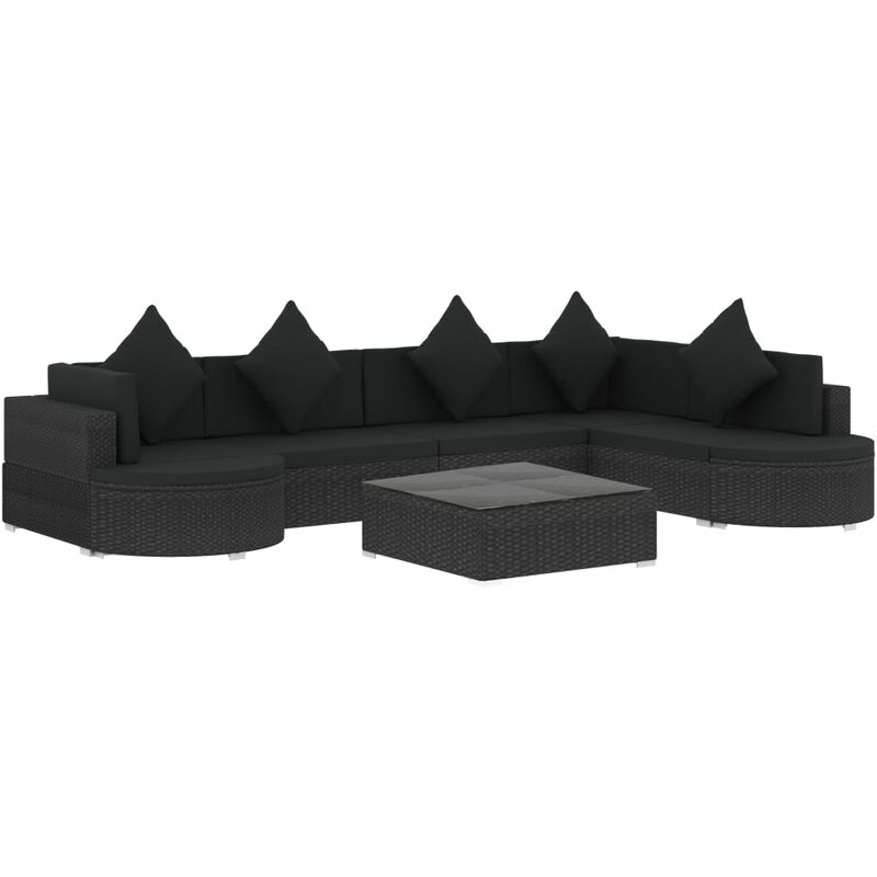 

Set muebles de jardín y cojines 8 piezas ratán sintético negro - Negro - Vidaxl