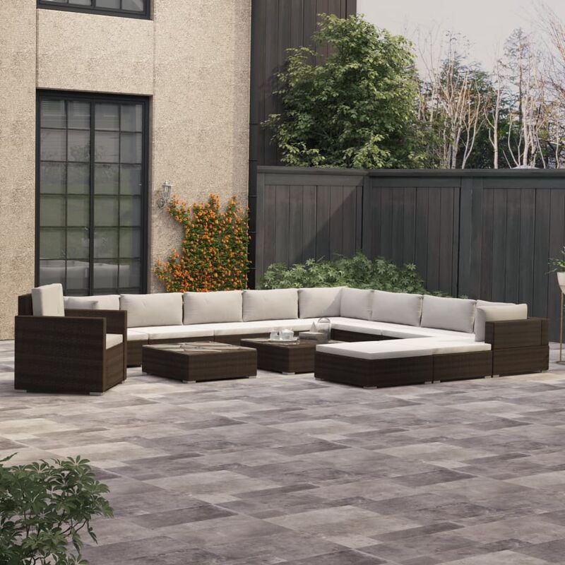 

Youthup - Set muebles de jardín 13 pzas y cojines ratán sintético marrón - Marrón