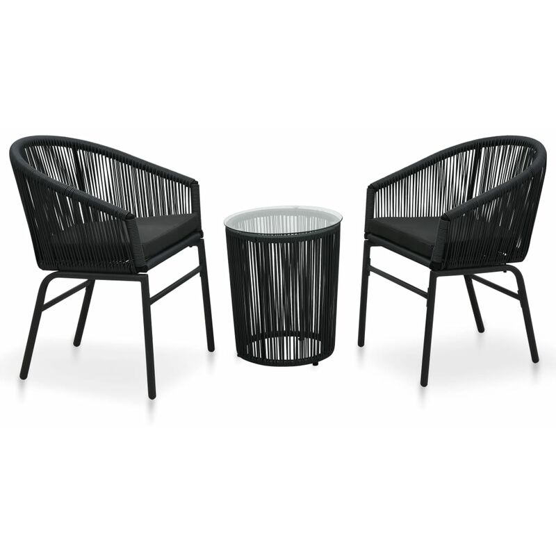 

Set muebles de jardín 3 piezas con cojines ratán de PVC negro - Negro