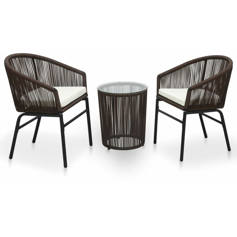 

Set muebles de jardín 3 piezas con cojines ratán PVC marrón - Marrón