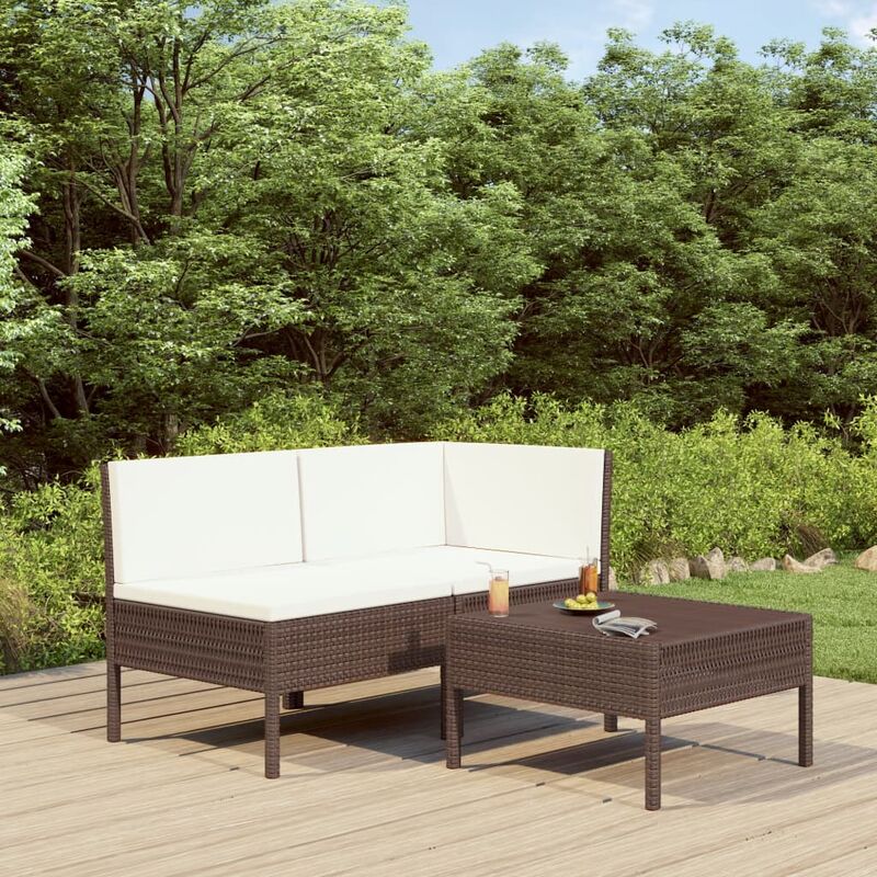 

Set muebles de jardín 3 pzas y cojines ratán sintético marrón - Marrón