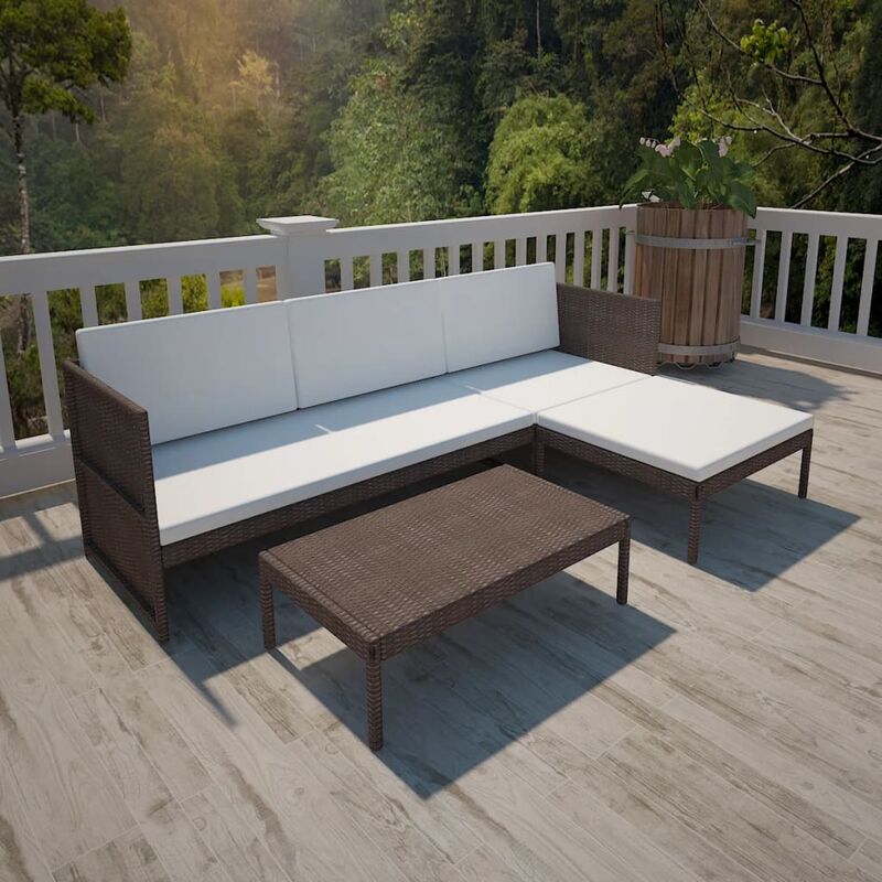 

Set muebles de jardín 3 pzas y cojines ratán sintético marrón - Marrón