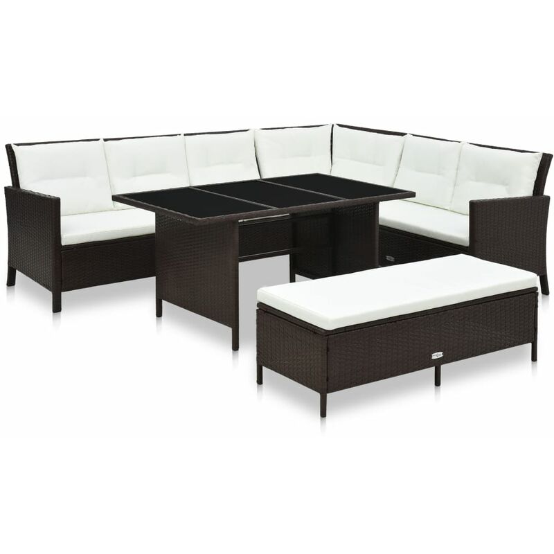 

Set muebles de jardín 3 pzas y cojines ratán sintético marrón - Marrón