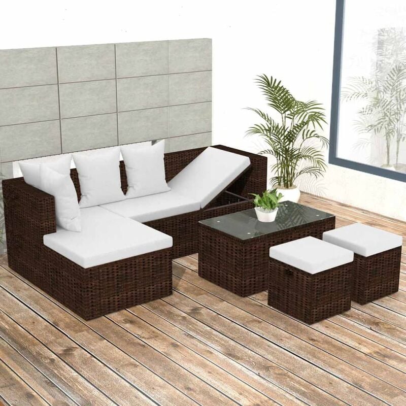 

Set muebles de jardín 4 piezas y cojines ratán sintético marrón - Marrón