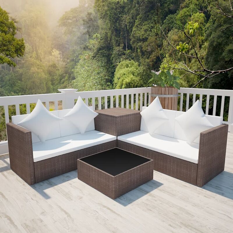 

Set muebles de jardín 4 piezas y cojines ratán sintético marrón - Marrón