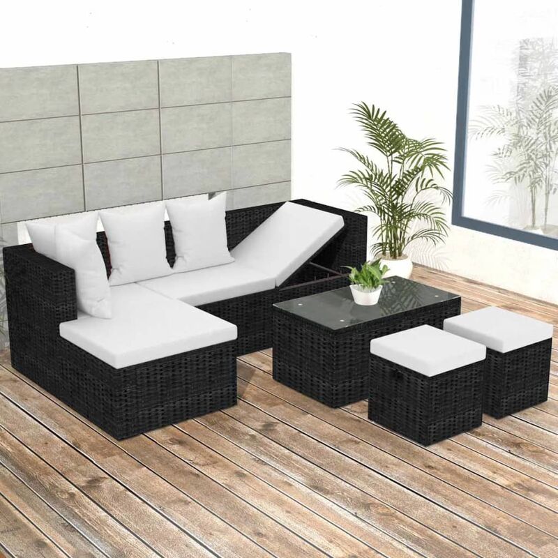 

Set muebles de jardín 4 piezas y cojines ratán sintético negro - Negro