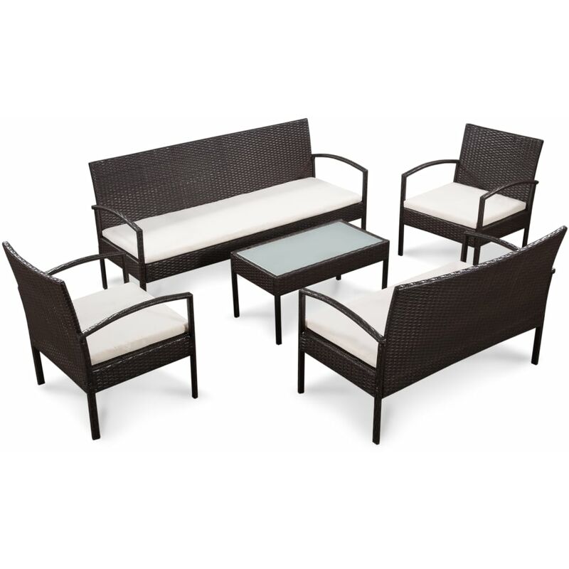 

Set muebles de jardín 5 piezas y cojines ratán sintético marrón - Marrón