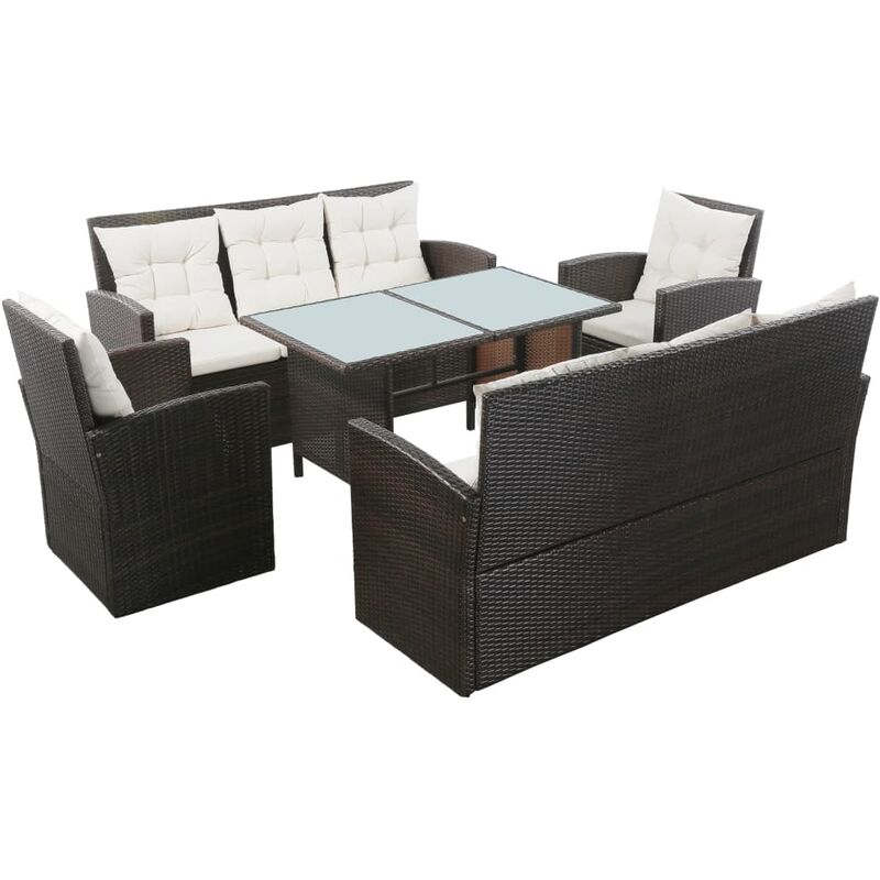 

Set muebles de jardín 5 piezas y cojines ratán sintético marrón - Marrón